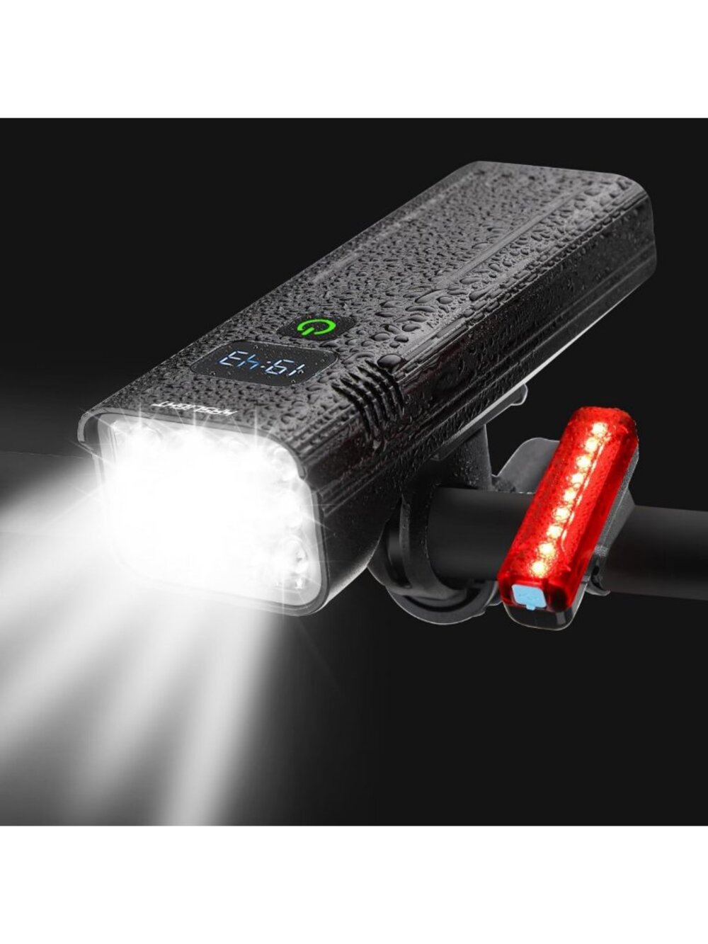 Bright 10000 Lumen Rechargeable Bike Lights for Night Riding - Front & Back Set